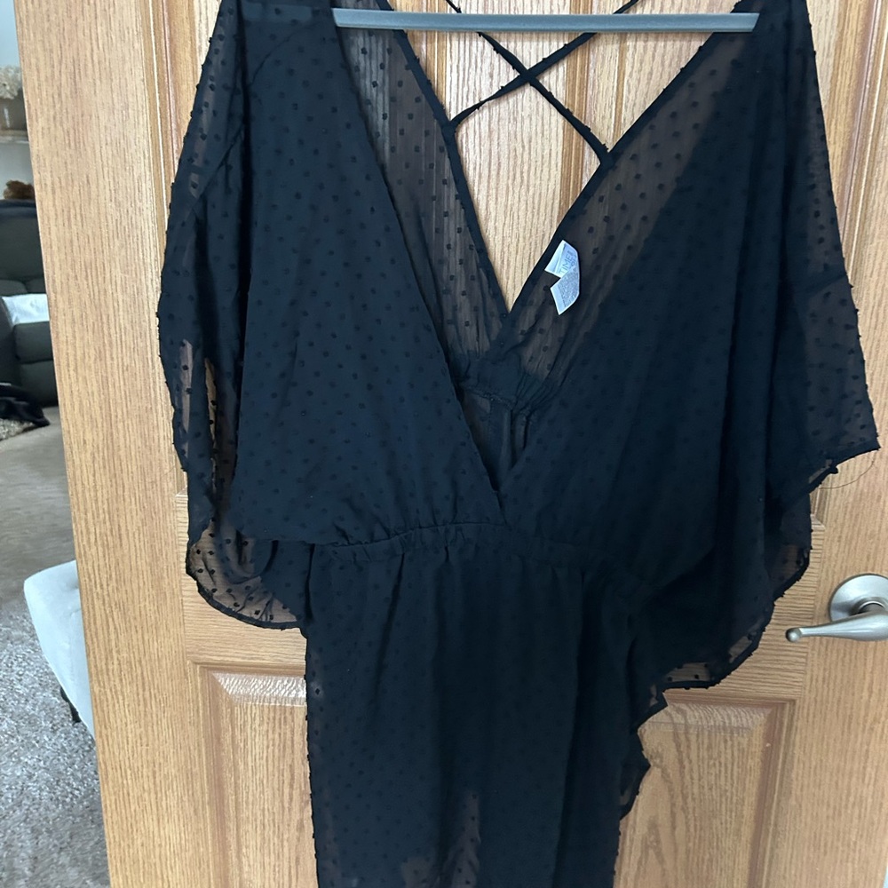 Black Sheer Polka Dit swim cover up women’s 1x